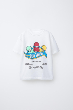 ZARA ФУТБОЛКА С ПРИНТОМ HOT WHEELS ™ MATTEL, БЕЛЫЙ