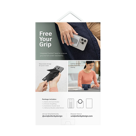 Магнитный картхолдер Uniq Heldro ID Magnetic cardholder with Grip-Band and Stand черный (HELIDCH-BLACK)