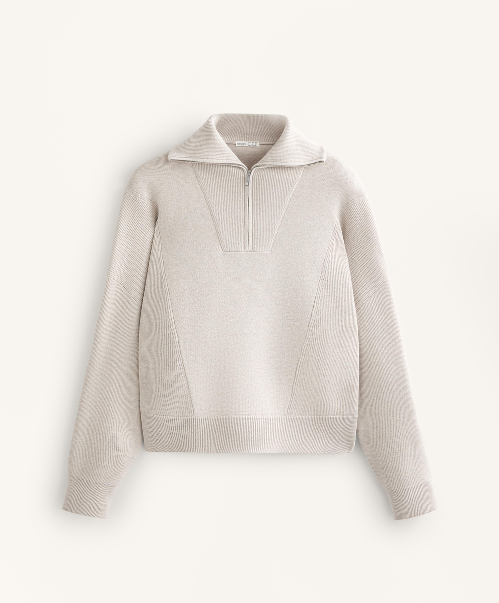 Oysho Вязаный джемпер с высоким воротником, каменный