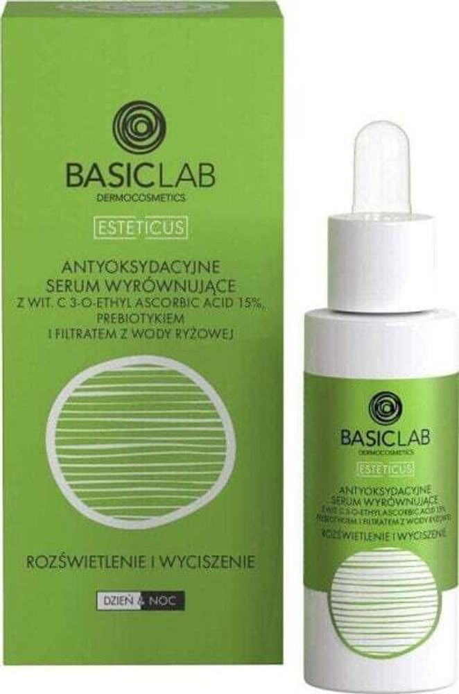 Сыворотки, ампулы и масла Basiclab Esteticus antyoksydacyjne serum wyrównujące z Wit.C 15% prebiotykiem i filtrem z wody ryżowej 30ml