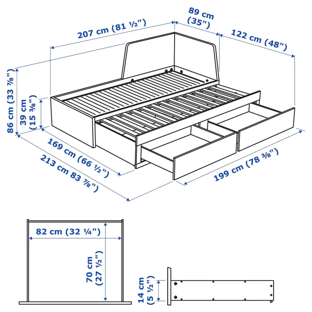 Кушетка с 2 ящиками, 2 матраса - IKEA FLEKKE/ÅGOTNES/AGOTNES, 200х80 см, белый, ФЛЕККЕ/ОГОТНЕС ИКЕА