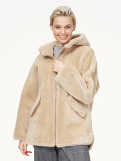 Шуба из шерсти чебурашка тедди, бежевая, SilverFox