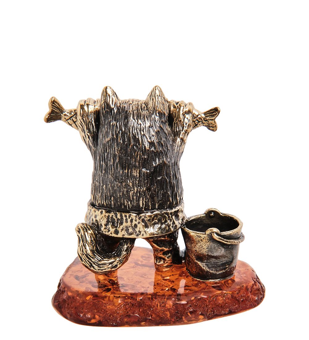 Народные промыслы AM-3152 Фигурка «Кот Рыбак балбес» (латунь, янтарь)