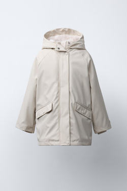 ZARA ПРОРЕЗИНЕННАЯ КУРТКА WATER REPELLENT С ЭФФЕКТОМ МЕХА, ЭКРЮ