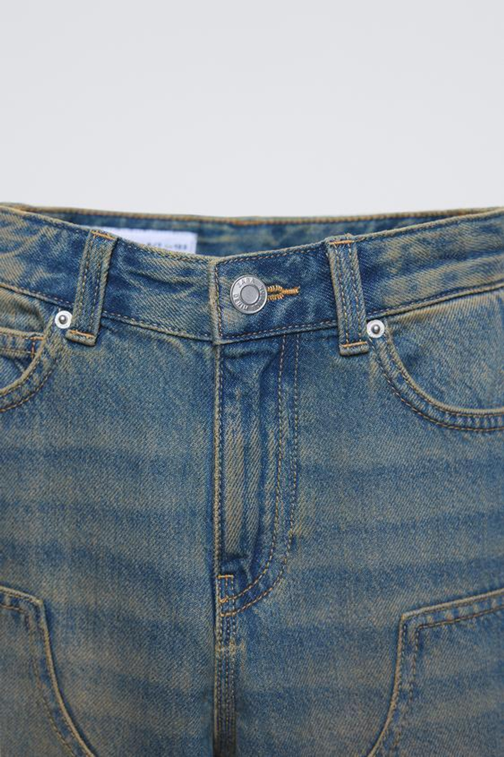 ZARA ДЖИНСЫ STRAIGHT С ЭФФЕКТОМ ПОТЕРТОСТИ, ЗЕЛЕНОВАТО-СИНИЙ