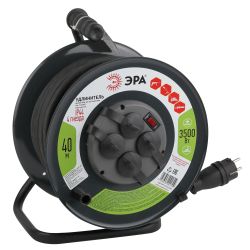 Удлинитель силовой ЭРА RMx-4es-3x2.5-40m-IP44(KG) на металлической катушке c заземлением 4 розетки 40м КГ 3х2.5мм2 | Силовые удлинители