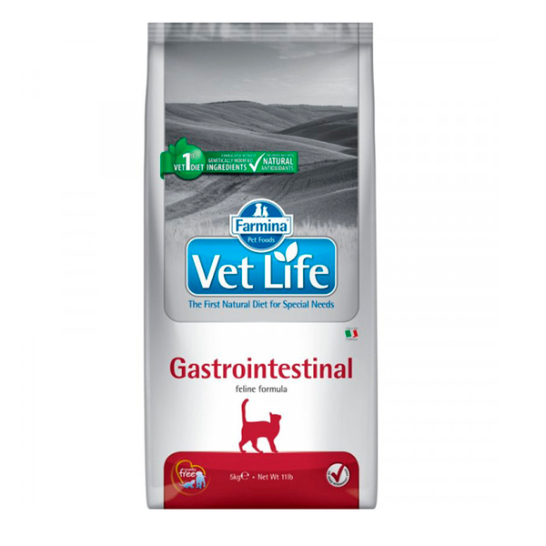 Сухой корм Farmina Vet Life Cat Gastrointestinal при заболеваниях ЖКТ для взрослых кошек, 5 кг.