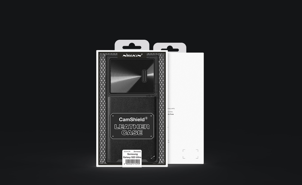 Чехол с вставками из кожи от Nillkin для Samsung Galaxy S23 Ultra, полуавтоматическая конструкция сдвижной крышки, серия CamShield Leather Case S