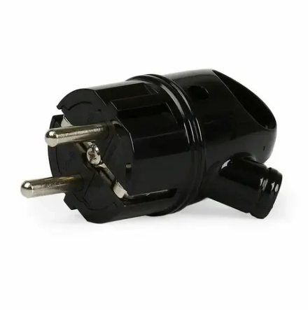 Вилка сетевая с заземлением 16А угловая с ушком белая