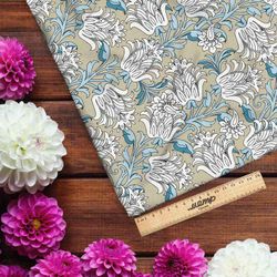 Ткань муслин нежные листья цветов