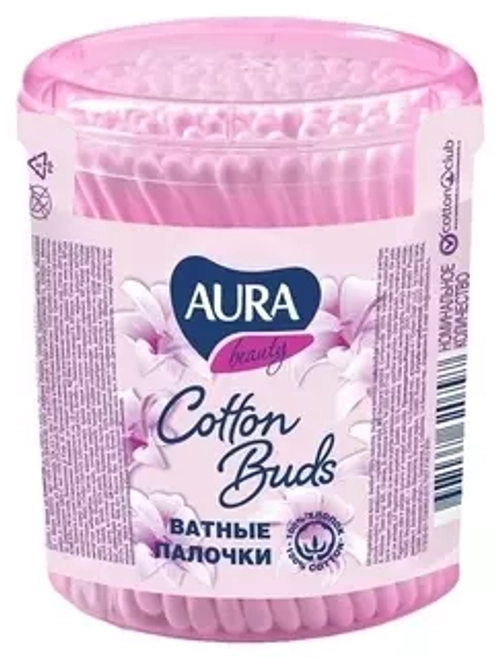 "AURA BEAUTY" Ватные палочки стакан 100шт