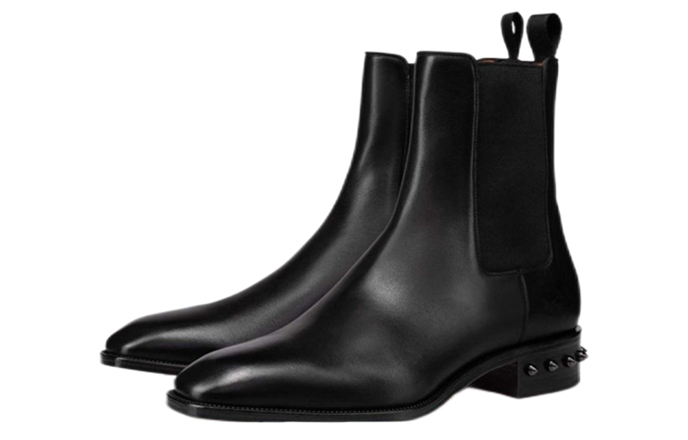 CL Calfskin Studs Short Chelsea Boots Men"s Black