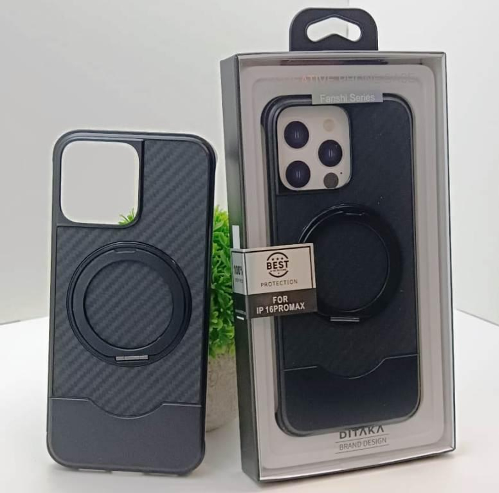 Чехол для iPhone 16 Pro DITAKA Full Cover, поворотная подставка алюминиевая