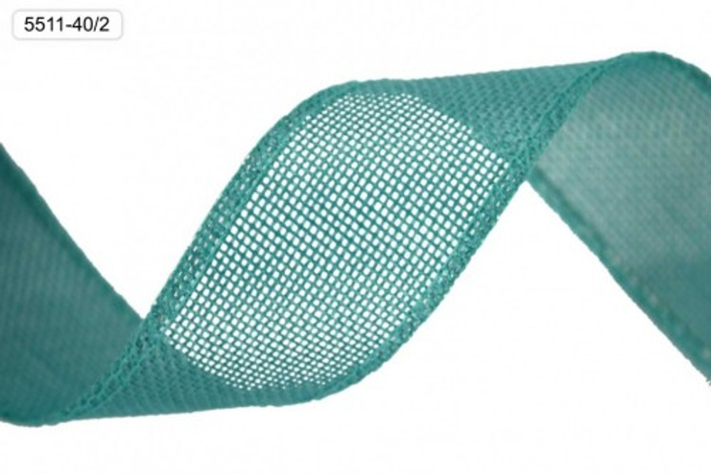 Лента Льняная 4см х 28м с проволокой (Бирюзовый)