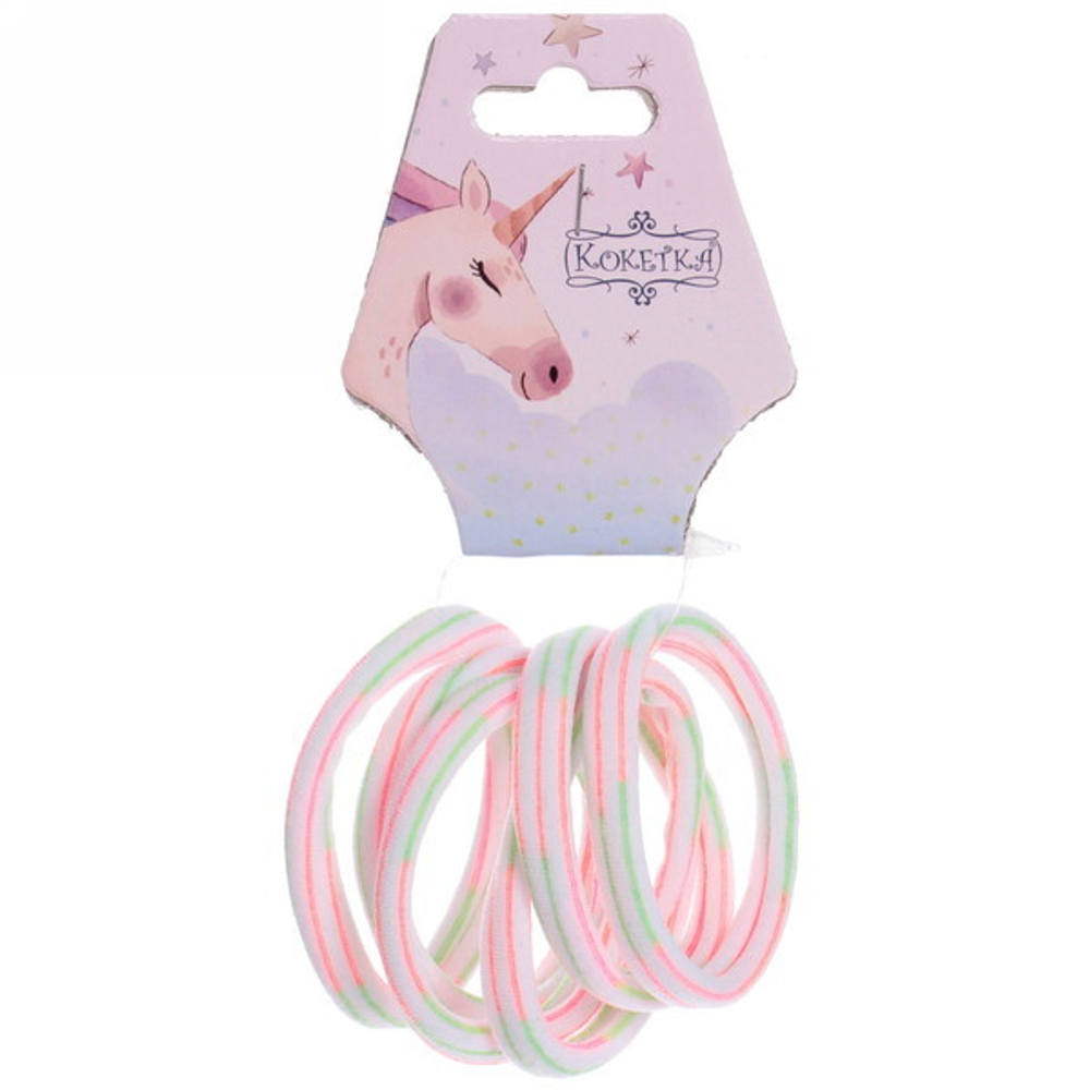 Резинки для волос детские 6шт «Your Paradise», нежные колечки, микс 6 цветов, d-5,5см (подвес Единорожек)