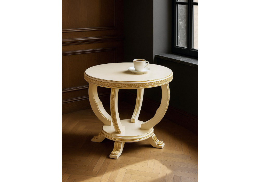 Журнальный стол Woodville Луис круглый слоновая кость, золото