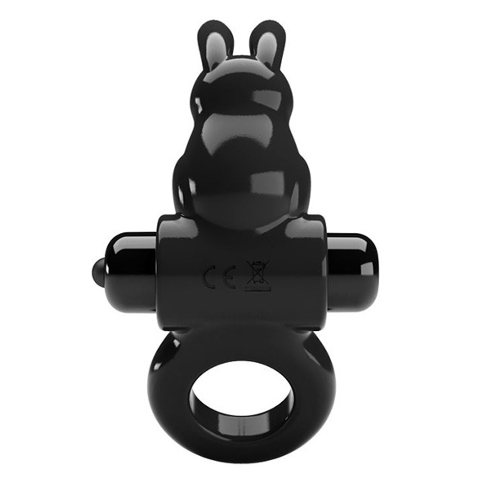Черное эрекционное кольцо 2,4см со стимулятором клитора в виде кролика Pretty Love Exciting ring BI-210245