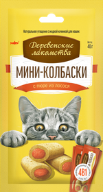 ДЕРЕВЕНСКИЕ ЛАКОМСТВА Мини-колбаски с пюре из лосося для кошек, 40 г