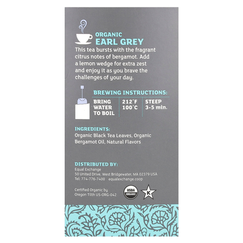 Equal Exchange, Organic Earl Grey, черный чай, 20 чайных пакетиков, 40 г (1,41 унции)