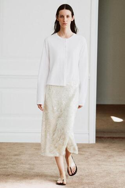ZARA ЮБКА МИДИ С ПАЙЕТКАМИ — ZW COLLECTION, ЖЕЛТОВАТО-БЕЛЫЙ