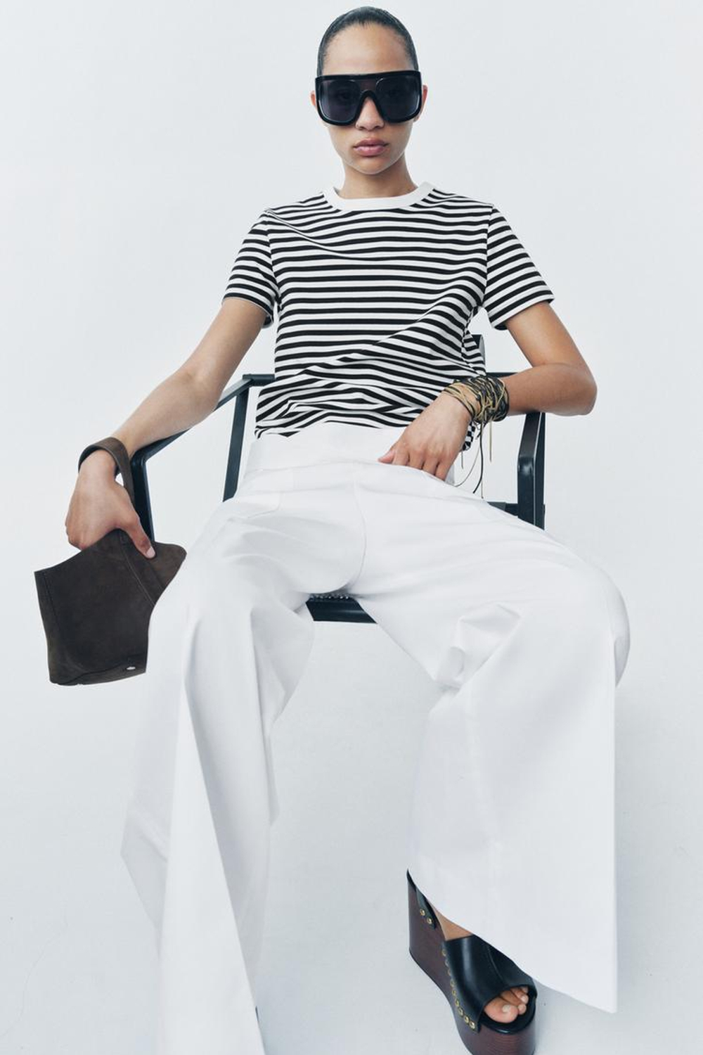 ZARA ФУТБОЛКА INTERLOCK С КОРОТКИМ РУКАВОМ, ПОЛОСКИ