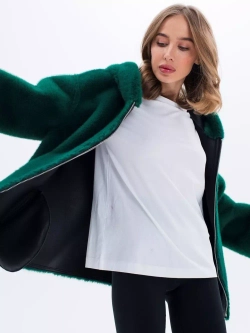 Дубленка короткая зимняя, зеленая, Северина