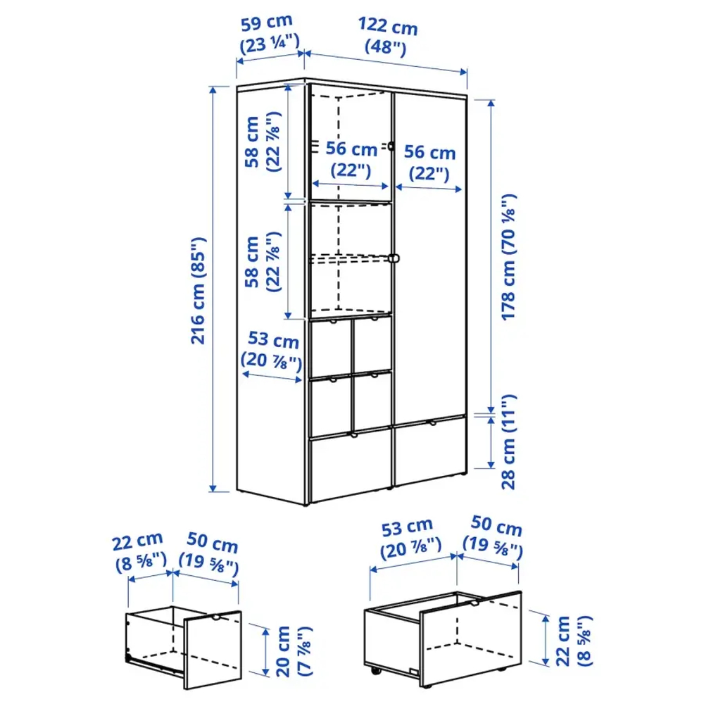 Платяной шкаф  - VIHALS IKEA/ ВИХАЛС ИКЕА, 122x59x216 см, белый