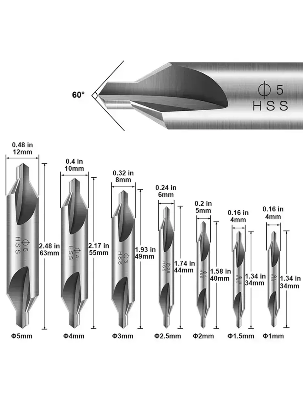 YICITY Сверло центровочное,7 шт