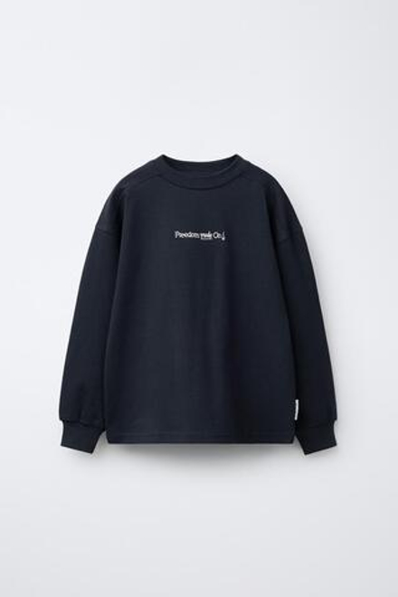 ZARA ФУТБОЛКА С ВЫШИТОЙ НАДПИСЬЮ, МОРСКОЙ ТЕМНО-СИНИЙ