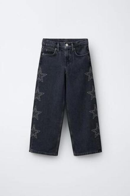 ZARA ДЖИНСЫ WIDE LEG СО ЗВЕЗДАМИ И СТРАЗАМИ, СИНИЙ