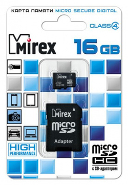 Карта памяти 16GB Class 4 MIREX +SD adapter