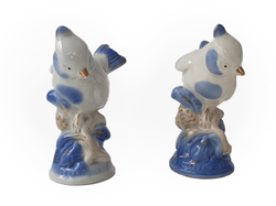 Фарфоровая статуэтка. Синичка. Анималистика. Старая Гжель. Фарфор, позолота, ручная роспись,  СССР.