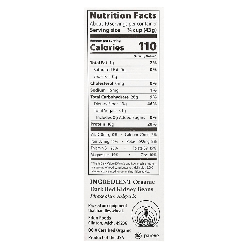 Eden Foods, органическая фасоль, 454 г (16 унций)