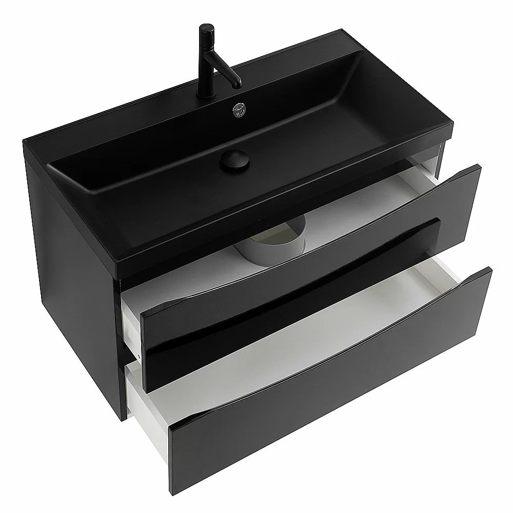 Тумба с раковиной Belbagno MARINO 80 черная глянцевая/черная раковина