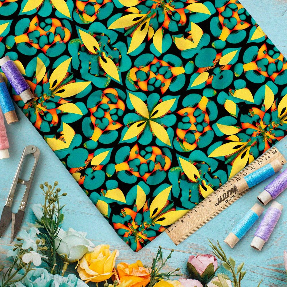 Ткань блэкаут  болотные цветочки