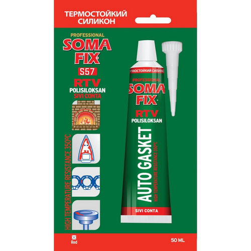 Герметик силикон. SOMA FIX  высокотемпературный красный  до + 350 С    50мл / S57 * АКЦИЯ