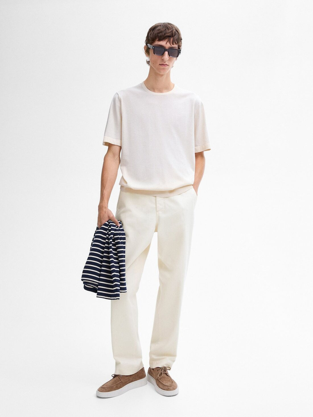 Massimo Dutti Футболка из 100% хлопка, натуральный, кремовый