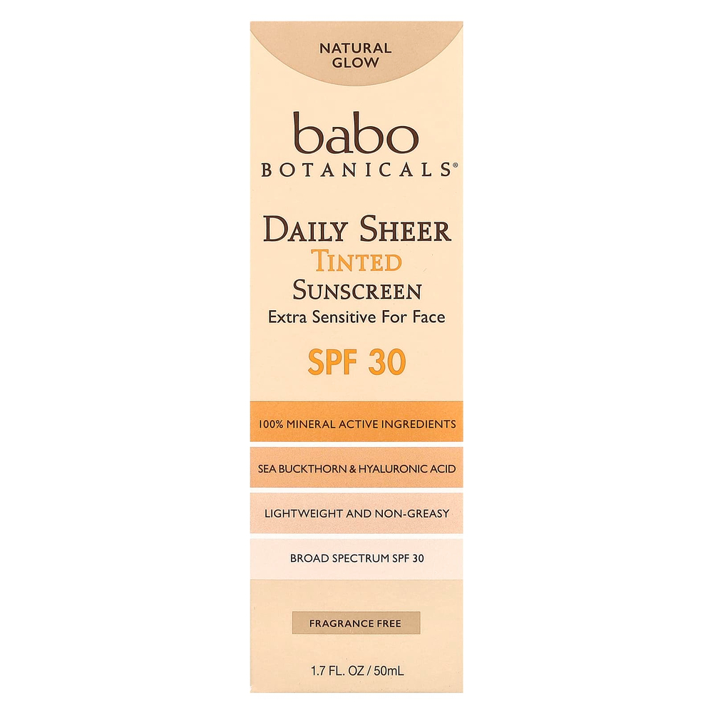 Babo Botanicals, солнцезащитный крем для ежедневного использования, SPF 30, натуральное сияние, без отдушек, 50 мл (1,7 жидк. унции)