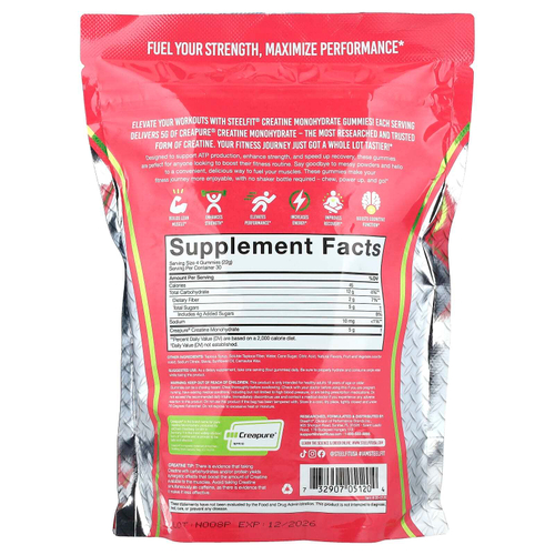 SteelFit, Жевательные мармеладки с моногидратом креатина, сочный арбуз, 120 жевательных таблеток