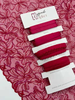 Вышивка на сетке малина c пайетками неэластичная ширина 30 см