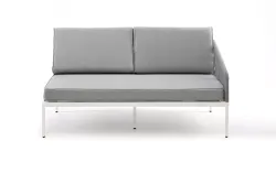 "Канны" левый модуль плетеный из роупа, каркас алюминий светло-серый (RAL7035) шагрень, роуп серый круглый, ткань серая 017