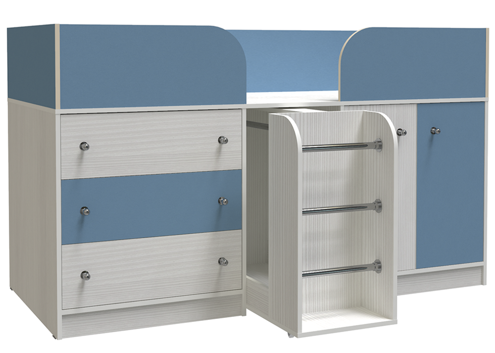 Кровать-чердак КарИВи Малыш 4 Белое Дерево Светло-синий, голубой