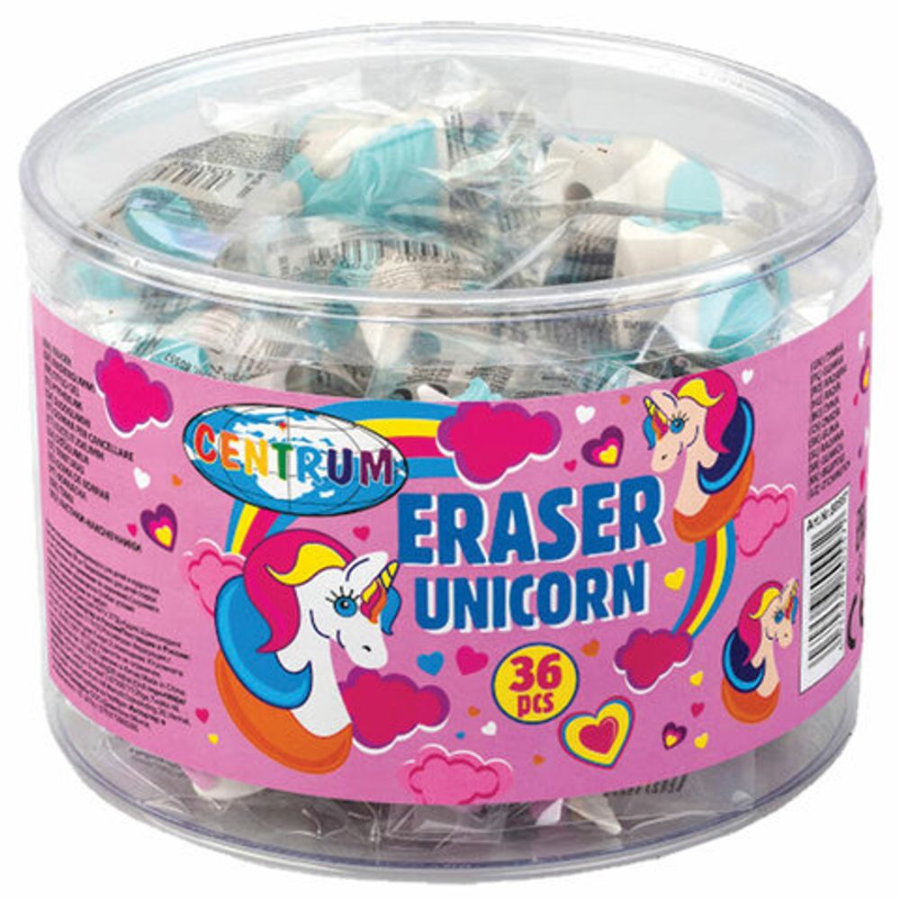 Ластик-насадка на карандаш CENTRUM "Unicorn", 21х30х37 мм, пластиковая туба, 80557