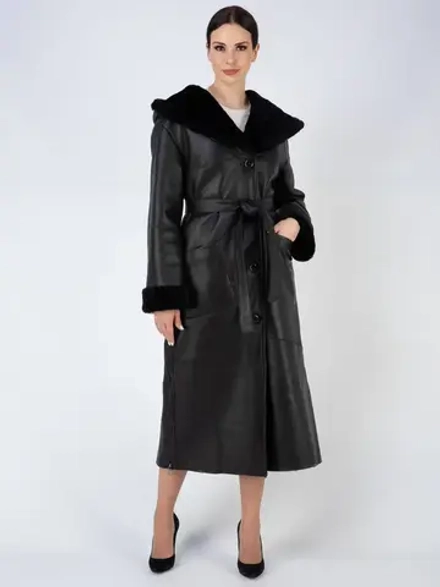 Дубленка зимняя натуральная с капюшоном длинная