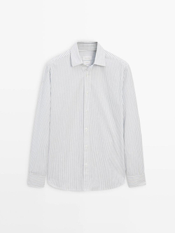 Massimo Dutti Рубашка из поплина в полоску, серый