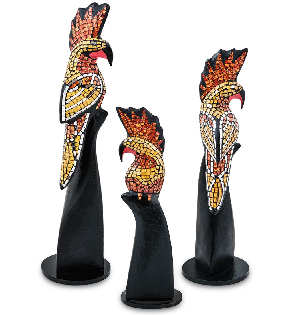 Decor and Gift 23-030-02 Н-р статуэток из трех «Какаду» дерево+стекл.мозаика (50,40,30 см)