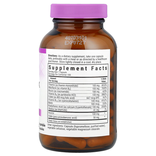 Bluebonnet Nutrition, B-Complex 100, витамины группы B, 100 вегетарианских капсул