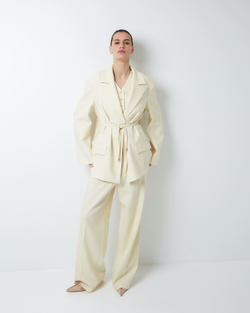 Жакет на пояске из шерсти белый шоколад