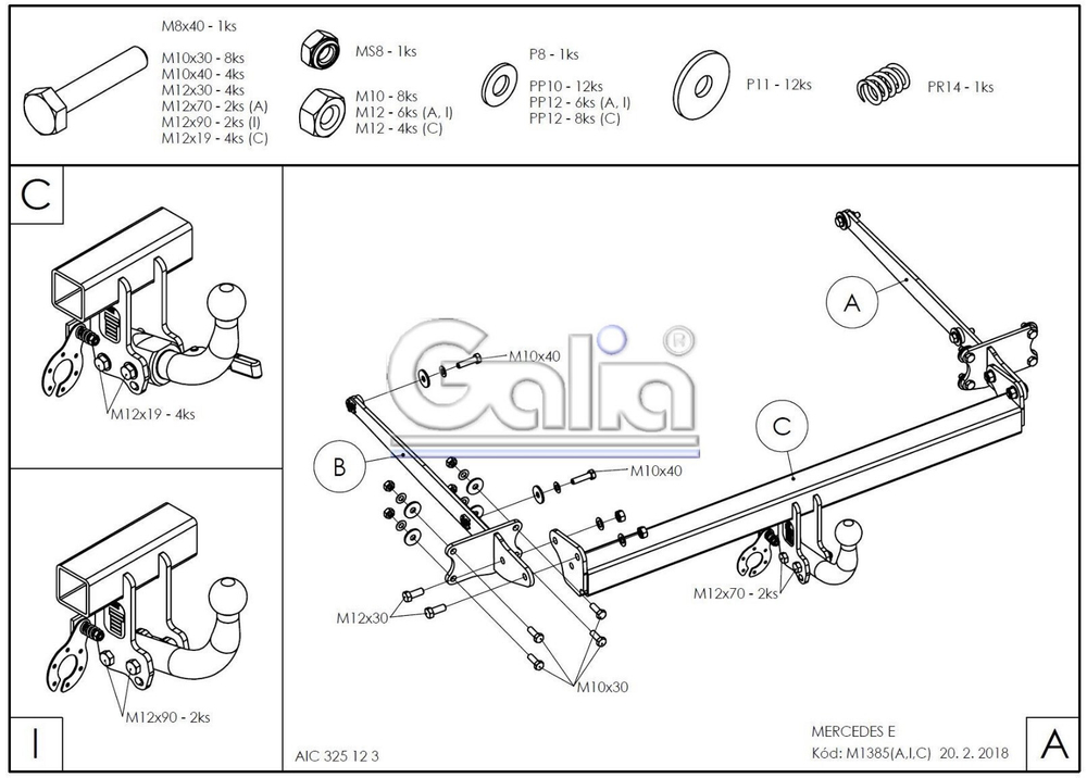 Оцинкованный фаркоп на Mercedes E-Class w212 седан, кроме AMG 2009-2016 (без электрики), Galia M138C