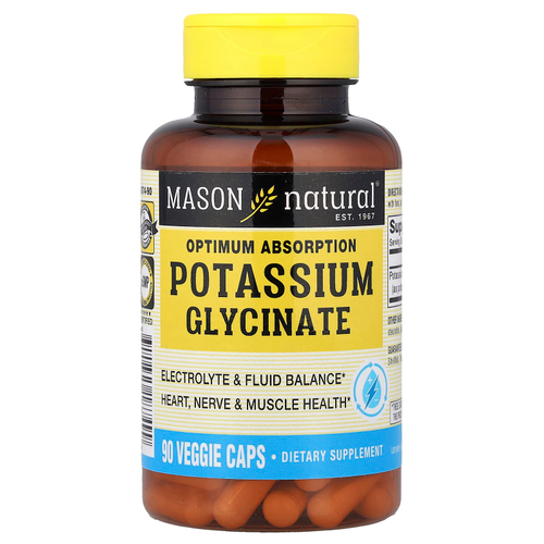 Mason Natural, глицинат калия для оптимального усвоения, 90 растительных капсул